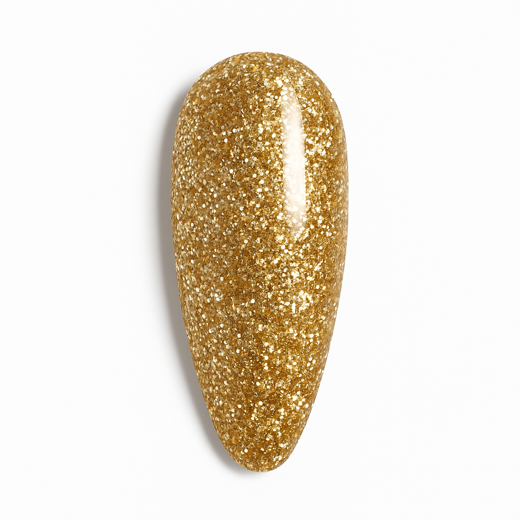 Studio Amelie Midnight Allure – Glitzer-Farbgel in GoldenMuse, hochglänzend auf weißem Hintergrund