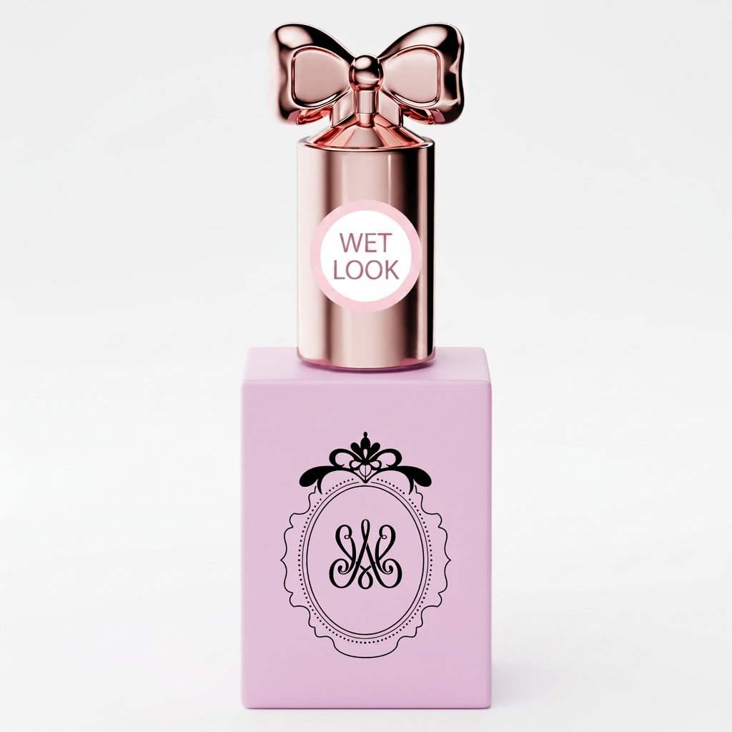 Wet Look Top Gel von Studio Amelie, 12 ml Flasche in Flieder mit roségoldenem Schleifen-Verschluss und verziertem Monogramm
