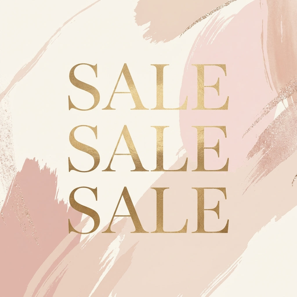 Studio Amelie Sale‑Banner mit goldener SALE‑Schrift auf rosé‑beigem Hintergrund