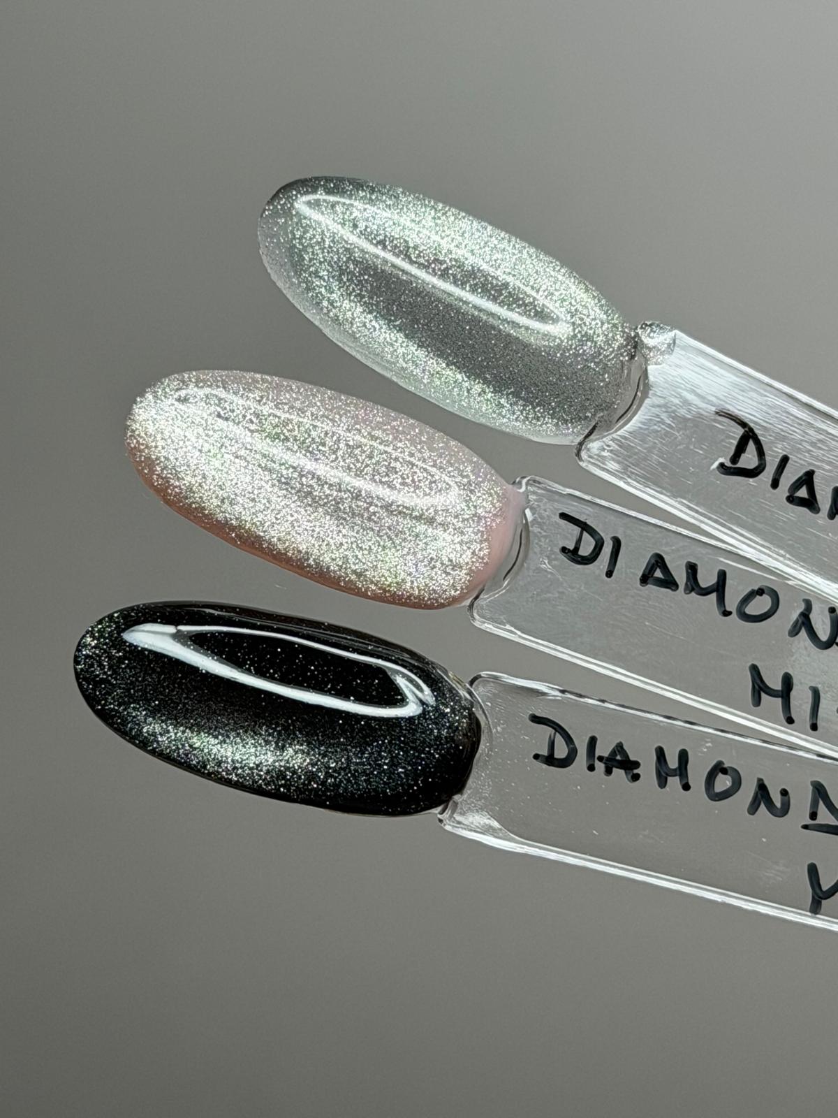 White Universal Cat-Eye Diamond Mist von Studio Amelie – Magnetisches Effekt-Gel mit funkelnden Partikeln auf hellen und dunklen Mustertips.