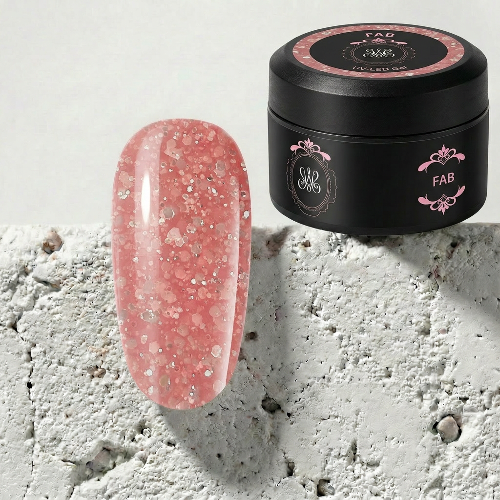 Studio Amelie Fab UV-Gel – fabelhaft glänzendes Aufbaugel mit effektvollem Glitzer für einen glamourösen Auftritt.