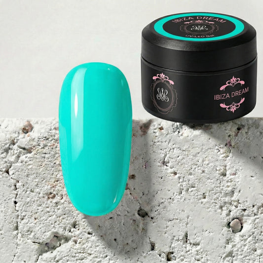 Neon UV Builder Gel Ibiza Dream – Frisches Türkis-Blau mit leuchtender Jelly-Konsistenz.