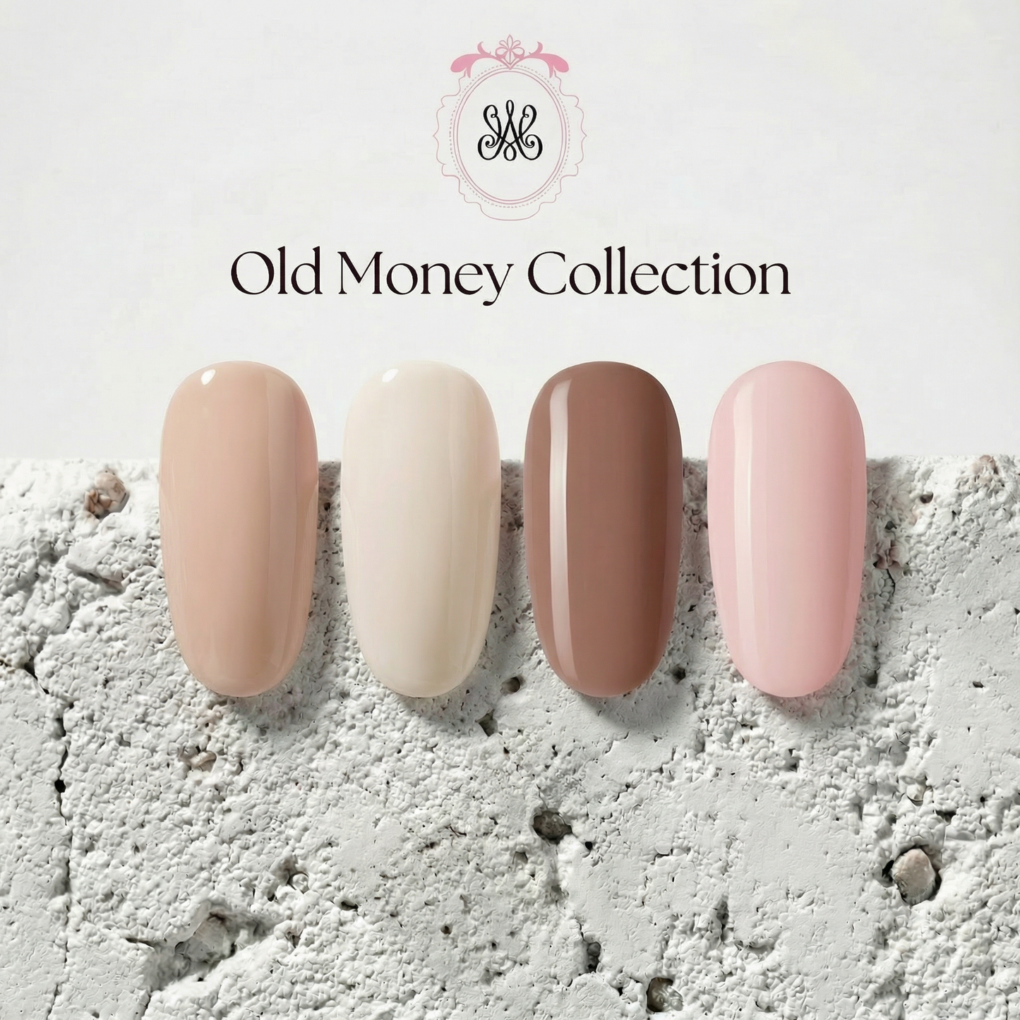 Rubber Base Gel Set Nude Old Money Collection mit vier eleganten Nude- und Rosétönen, Soak-Off, 4 × 15g
