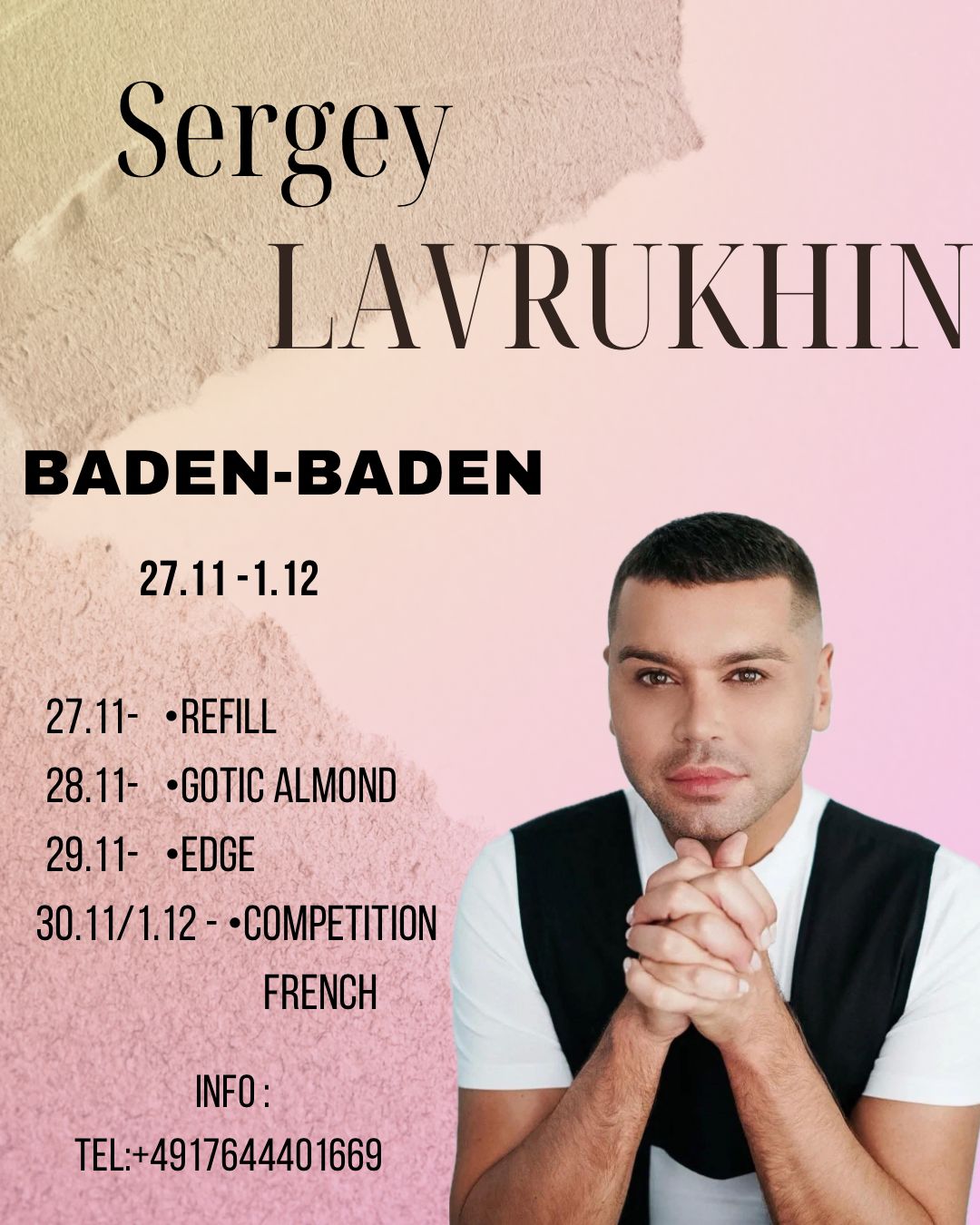 Sergey Lavrukhin Masterclass Baden-Baden 27.11.-01.12.2026 - Refill, Gothic Almond, Edge und Competition French bei Studio Amelie