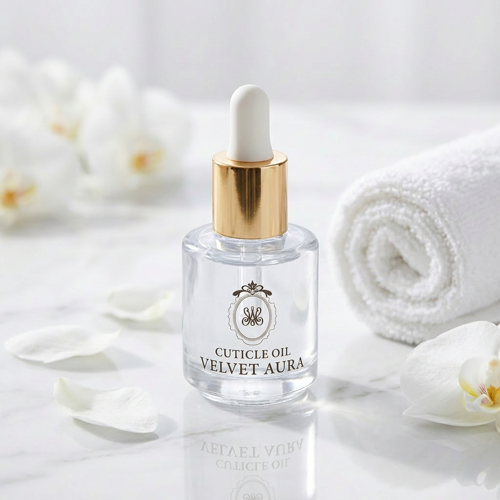 Studio Amelie Nagelöl Velvet Aura in Spa-Umgebung mit weißem Handtuch