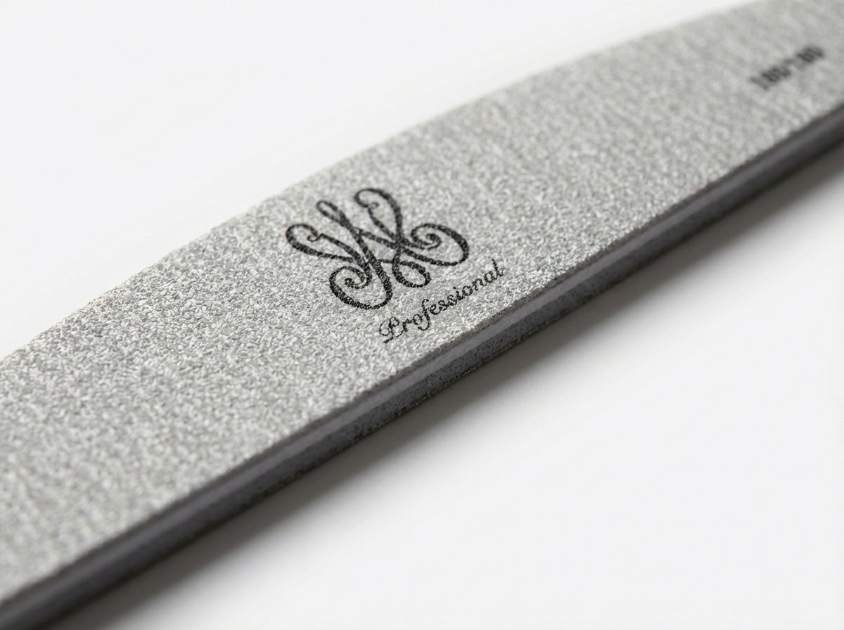 Makroaufnahme einer Zebra Halbmond Nagelfeile mit sichtbarer Textur und professioneller Beschichtung.